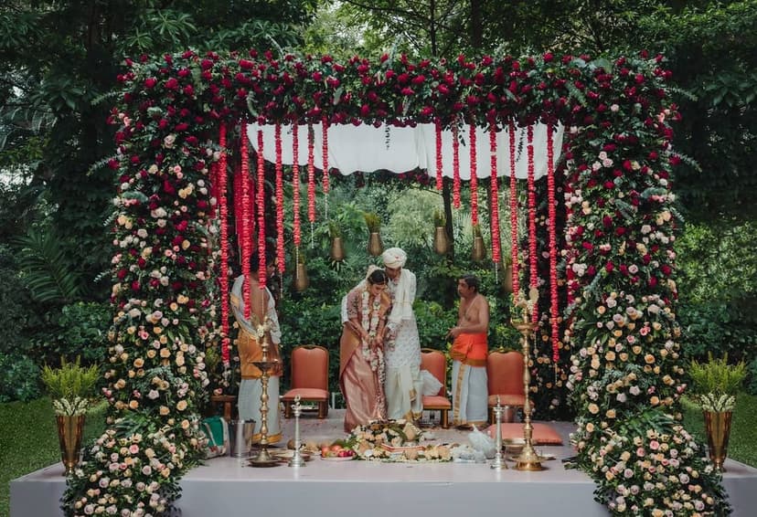 Bride and groom at outdoor wedding ceremony