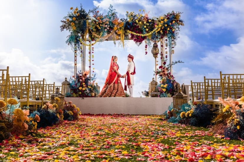 Beautifully decorated wedding mandap